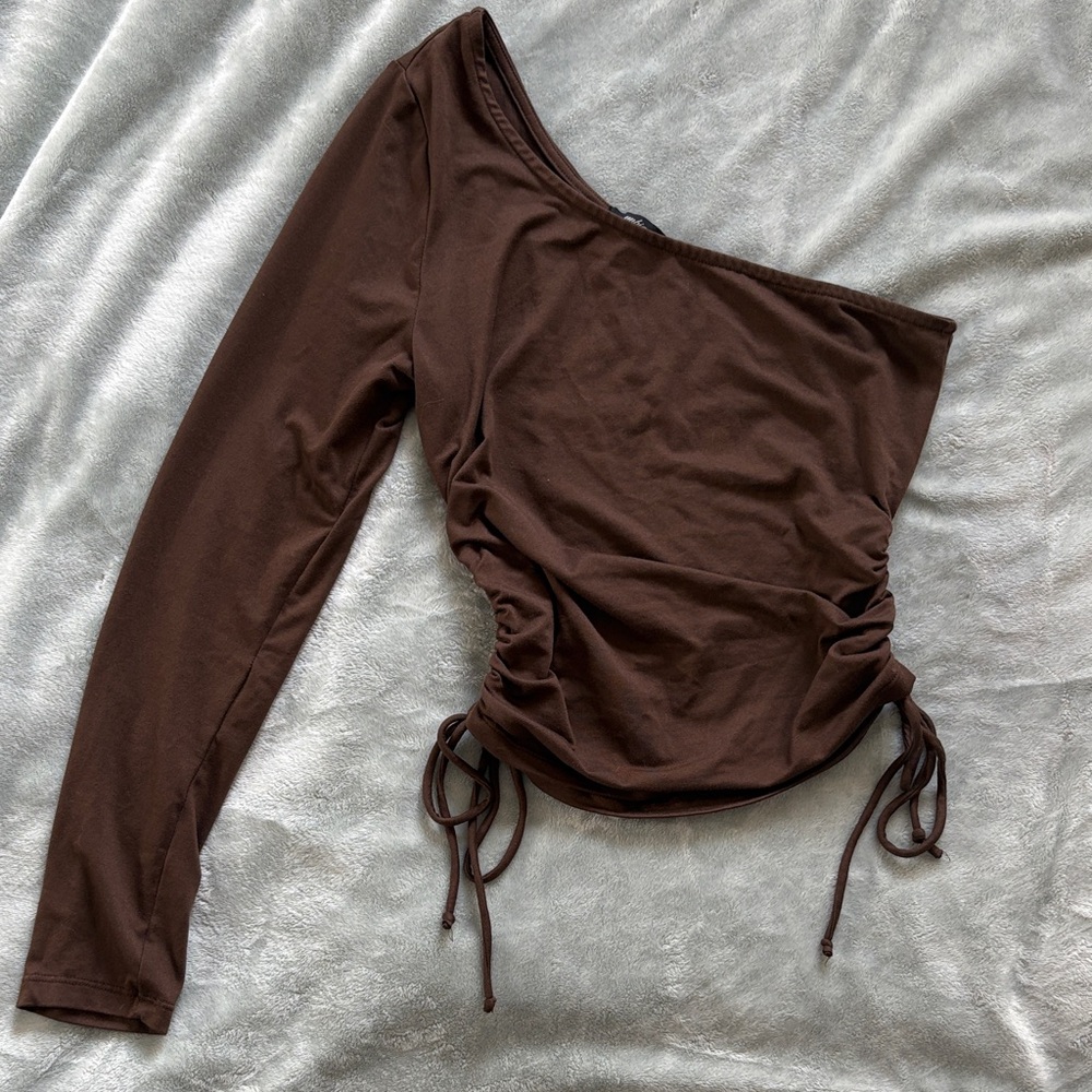 Brown One-Shoulder Top